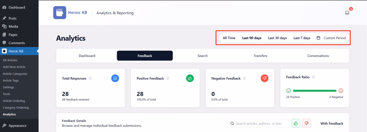 Applying time filters to the analytics