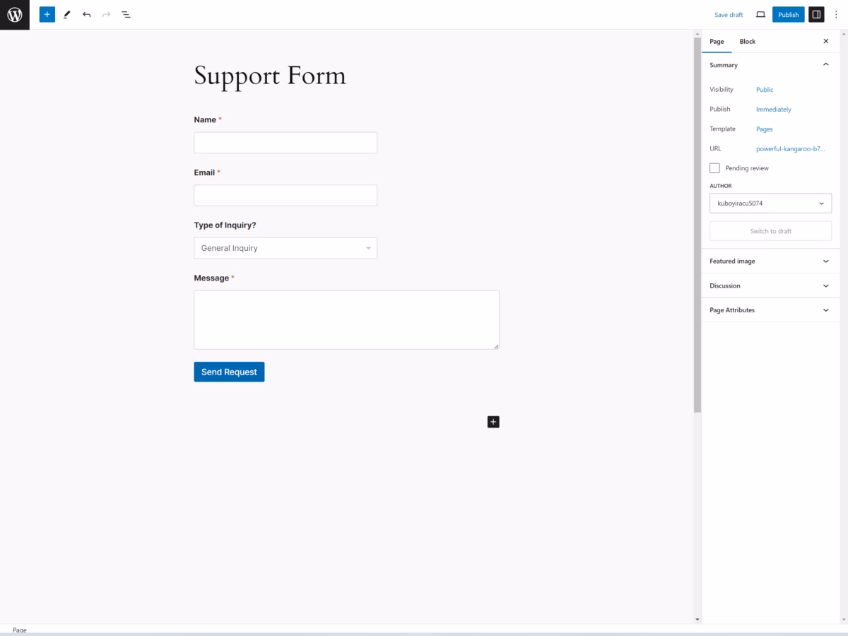 Adding support form with wordpress block editor