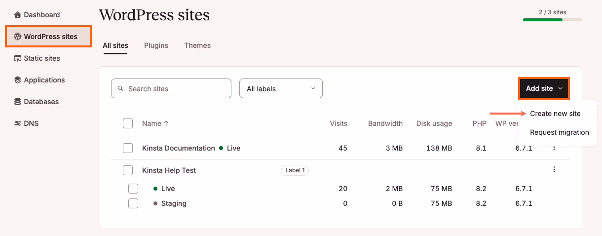 Adding wordpress site with kinsta