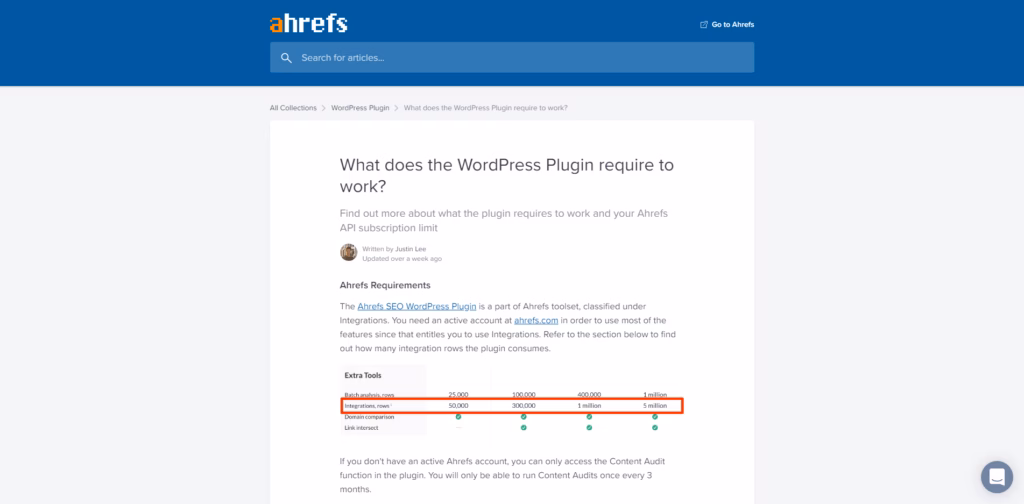 Ahrefs documentation layout
