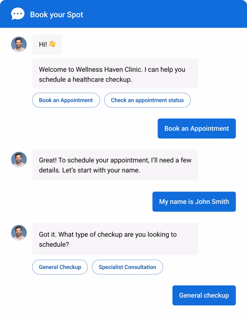 Appointment scheduling chatbot example