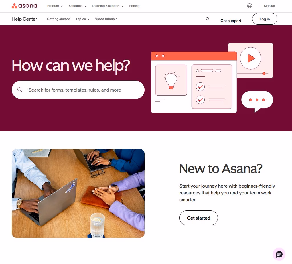 Asana help center example