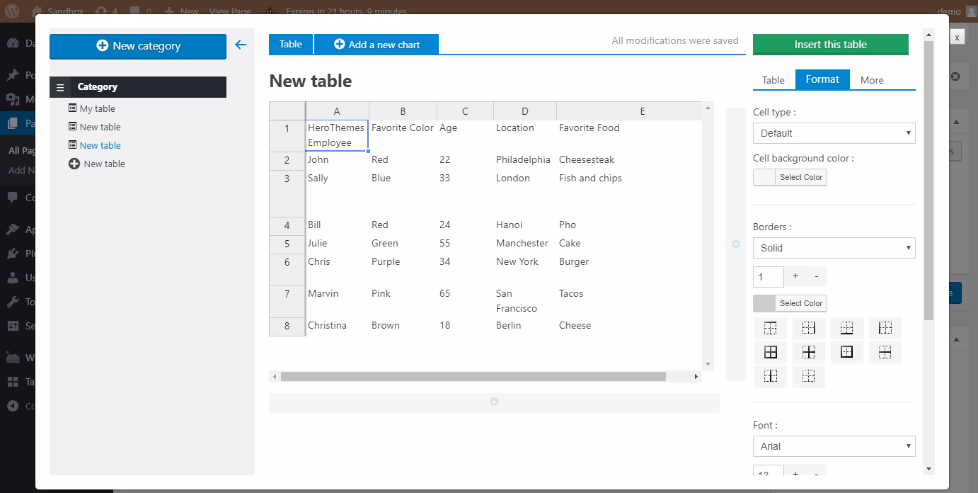 Insert from wordpress editor