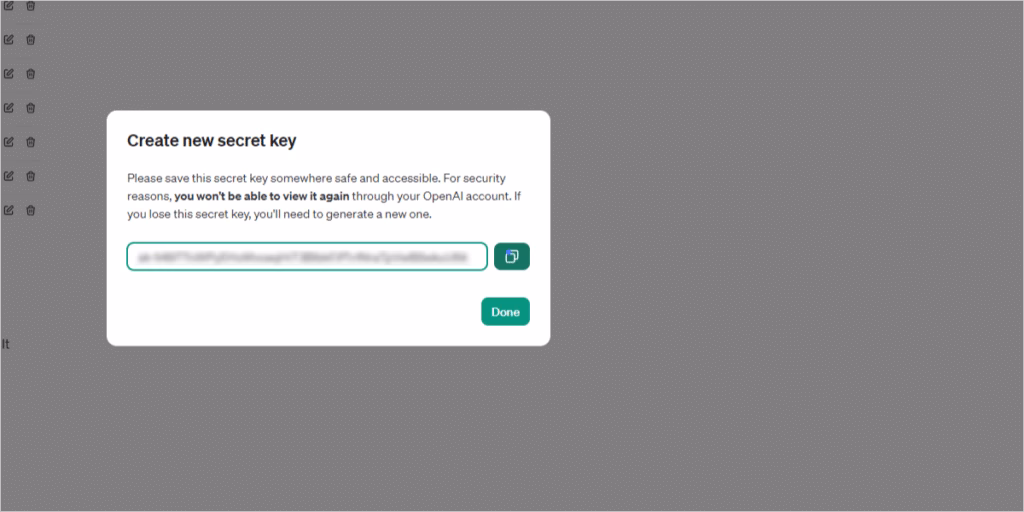 Copy created api key