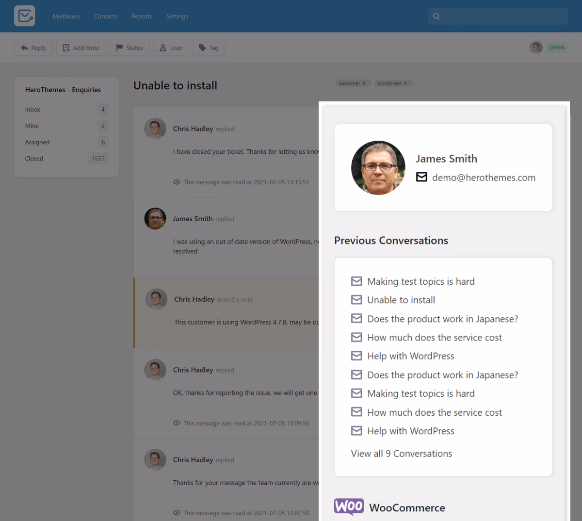 Customer history with help desk software