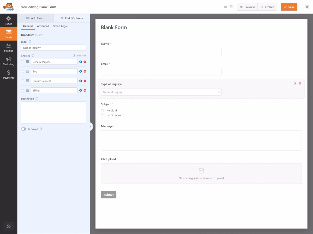 Customizing support ticket form