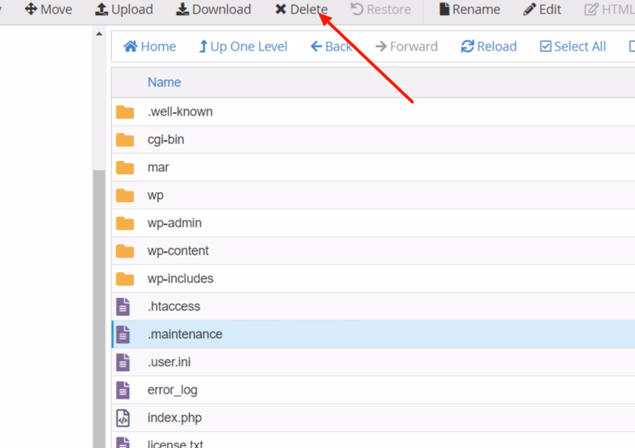 Deletingmaintenancefileusingcpanel herothemes Deleting Maintenance file using cpanel