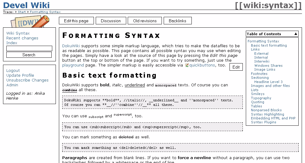 Dokuwiki knowledge base example
