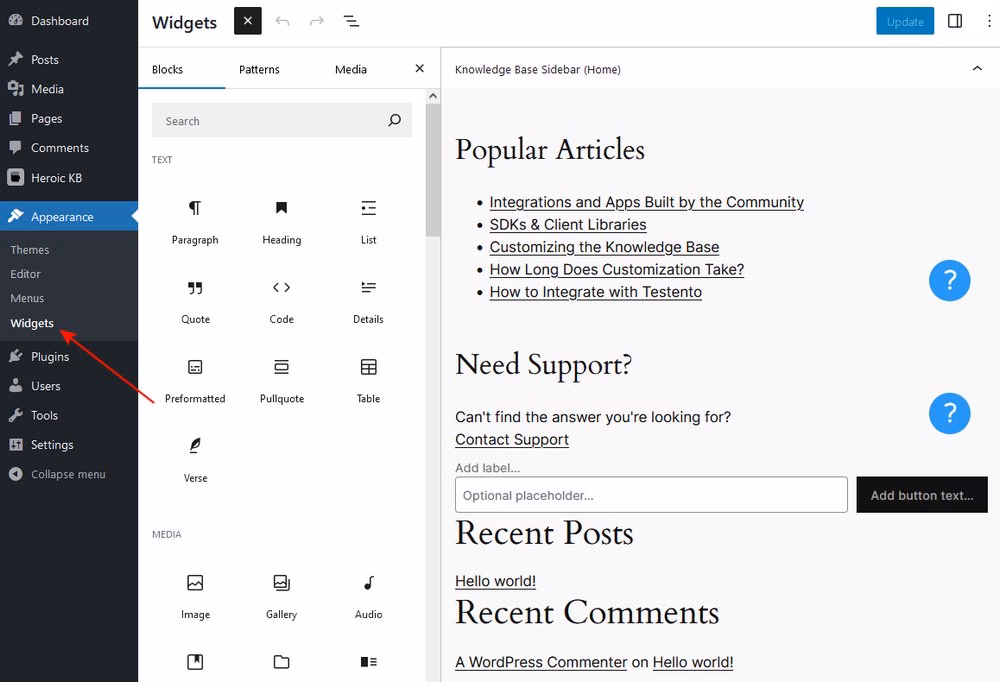 Editing sidebar content