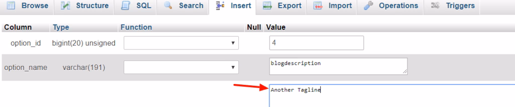Editingtaglineviaphpmyadmin herothemes Editing tagline via phpmyadmin