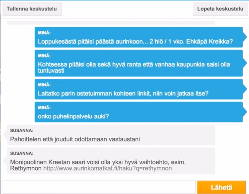 Example of a customer support chat conversation