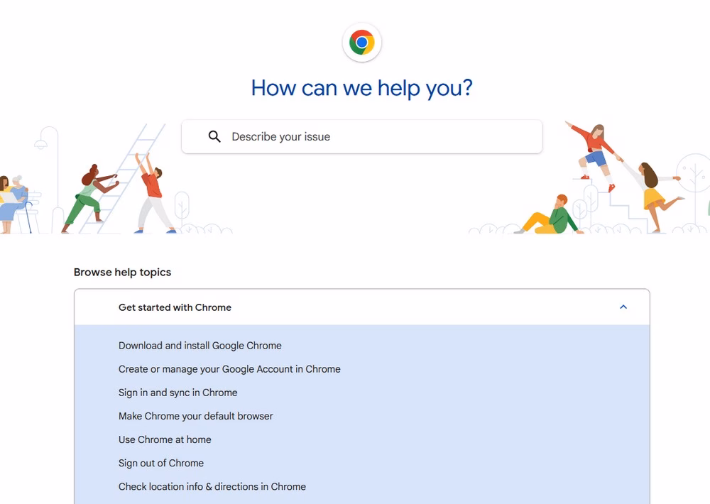 Google chrome help center example