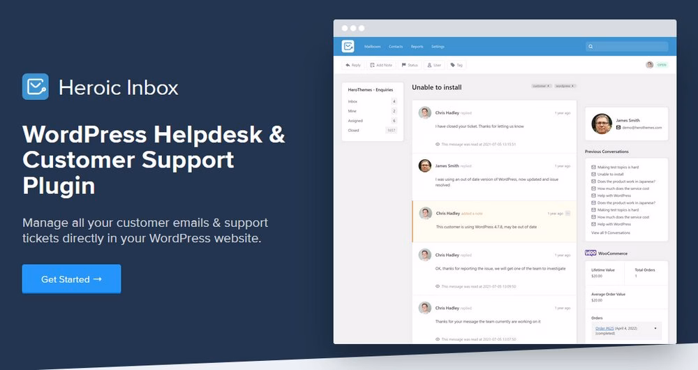 Heroic inbox help desk customer support tool