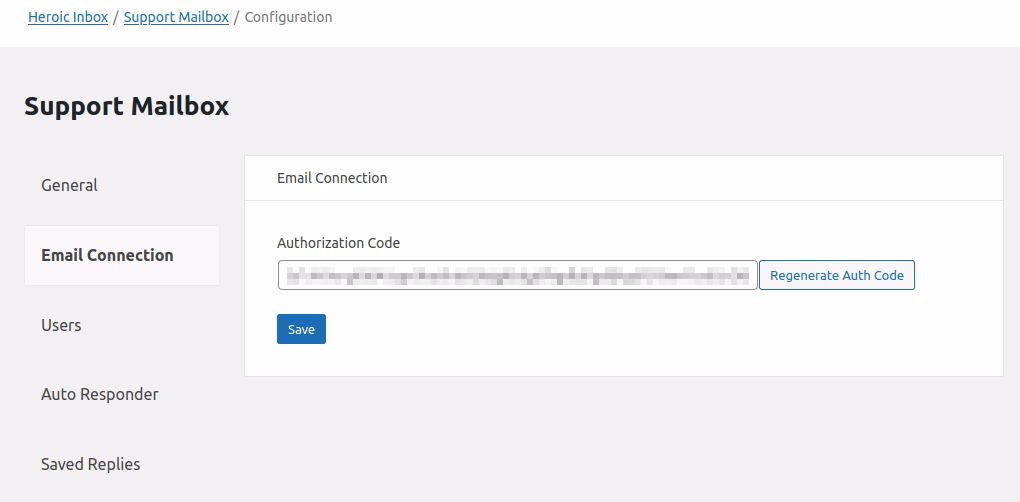 Mailbox email connection settings