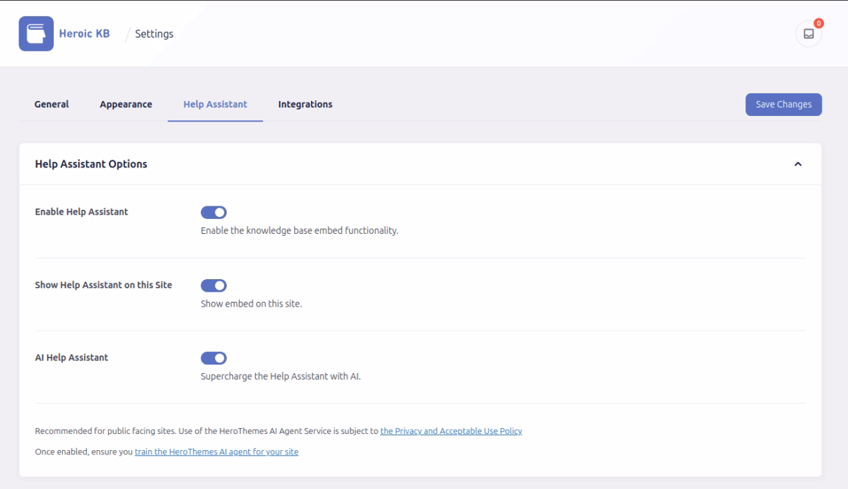 Hkb help assistant settings herothemes The help assistant settings