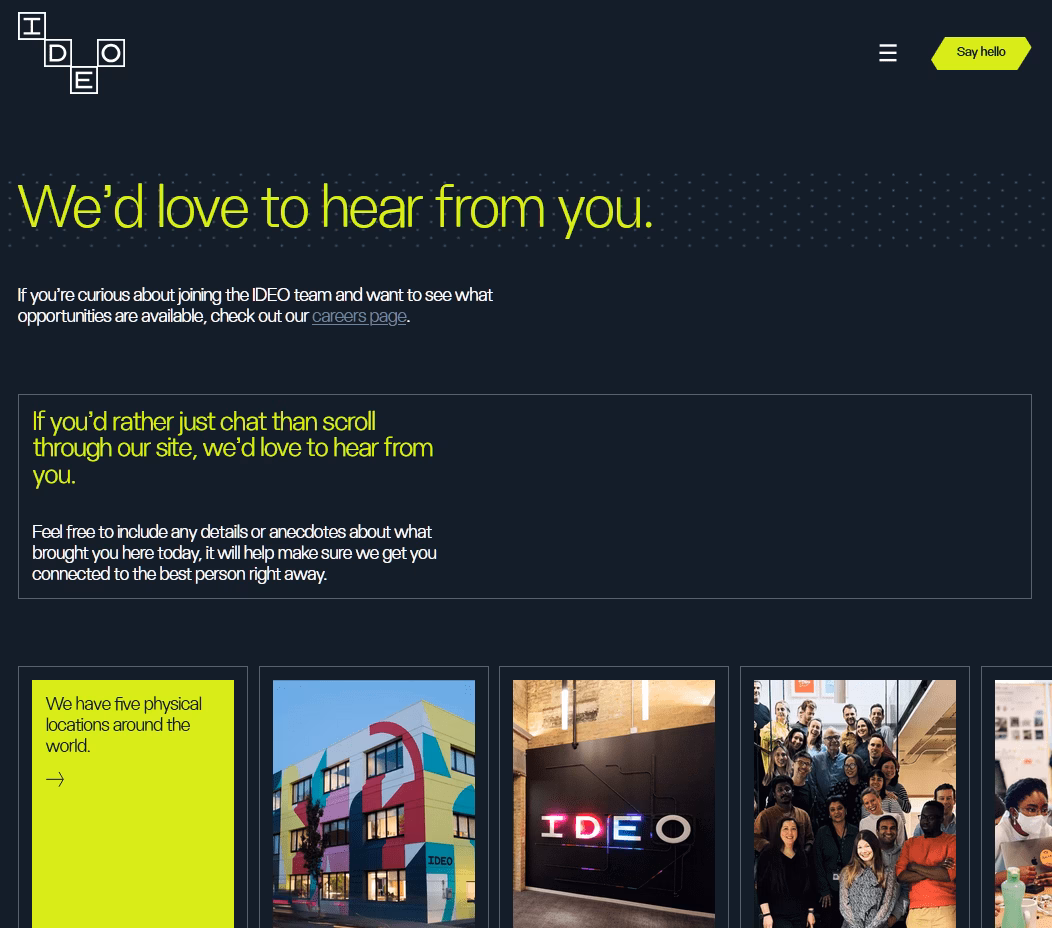 Ideo contact page