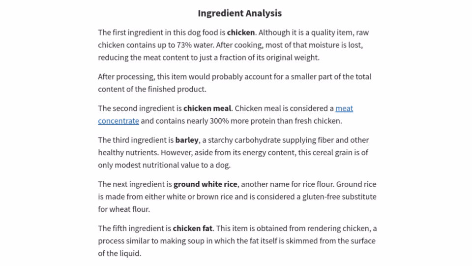 Ingredient analysis