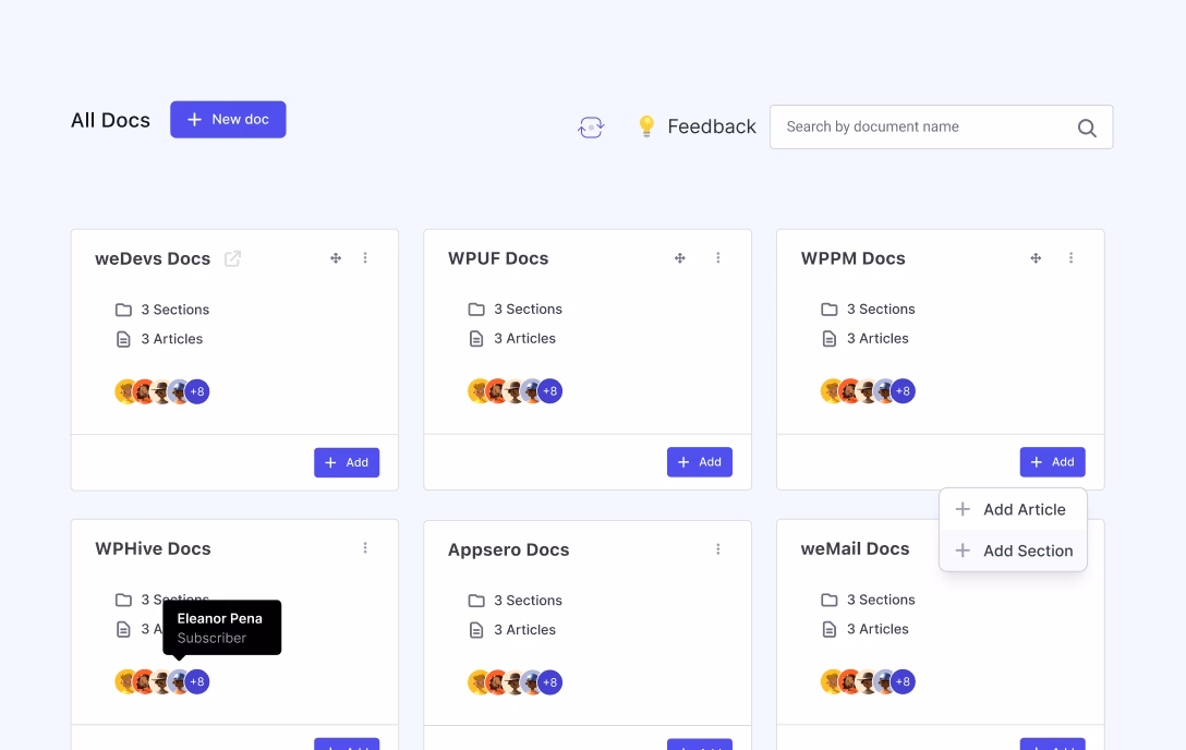 Knowledge base created with wedocs wordpress plugin