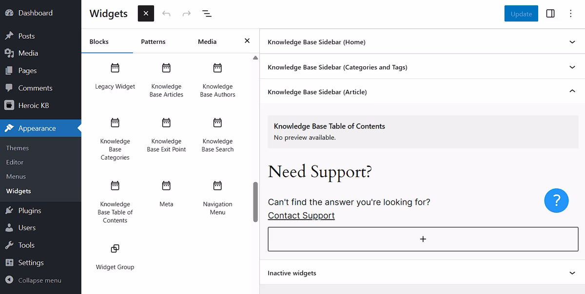 Knowledge base sidebar editing
