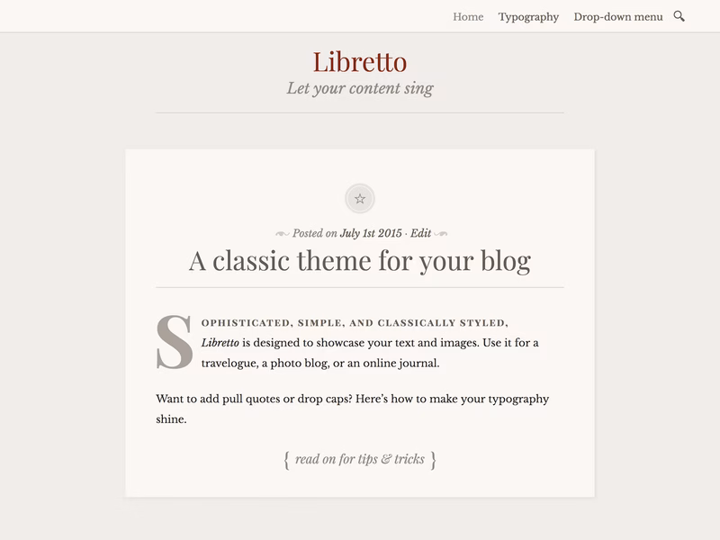 Libretto one column literary theme