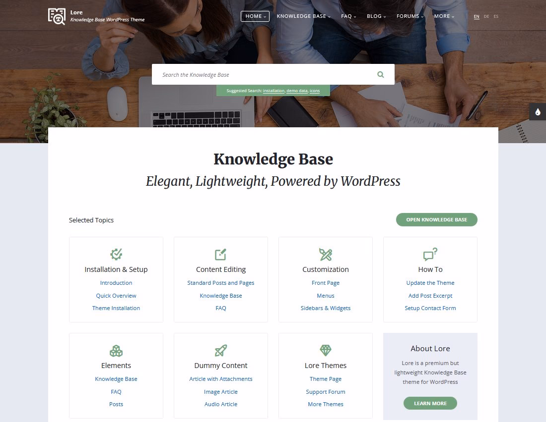 Lorewordpressthemeforknowledgebasesites herothemes Lore wordpress theme for knowledge base sites