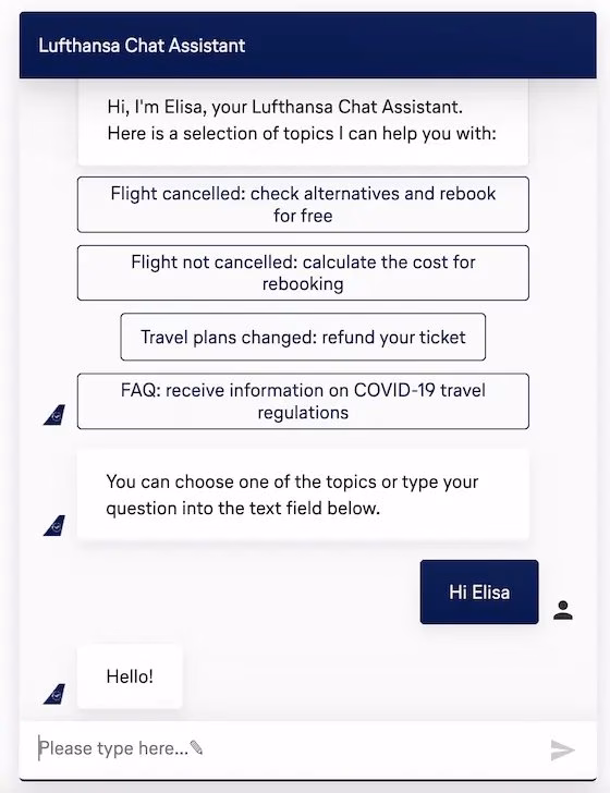 Lufthansas elisa rule based chatbot example