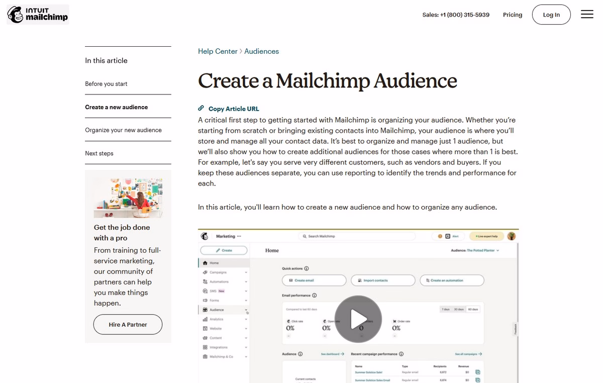 Mailchimp help center article example