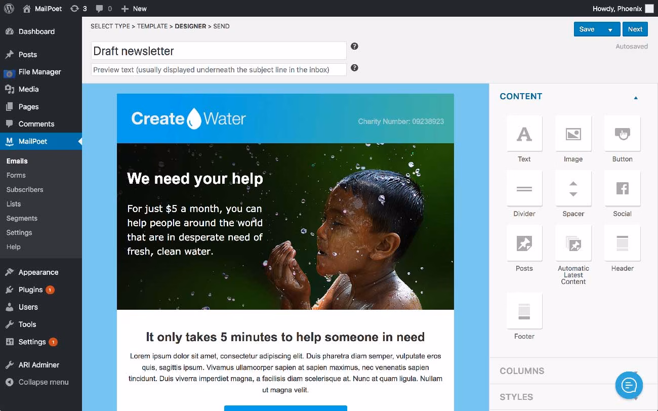Mailpoet wordpress email plugin