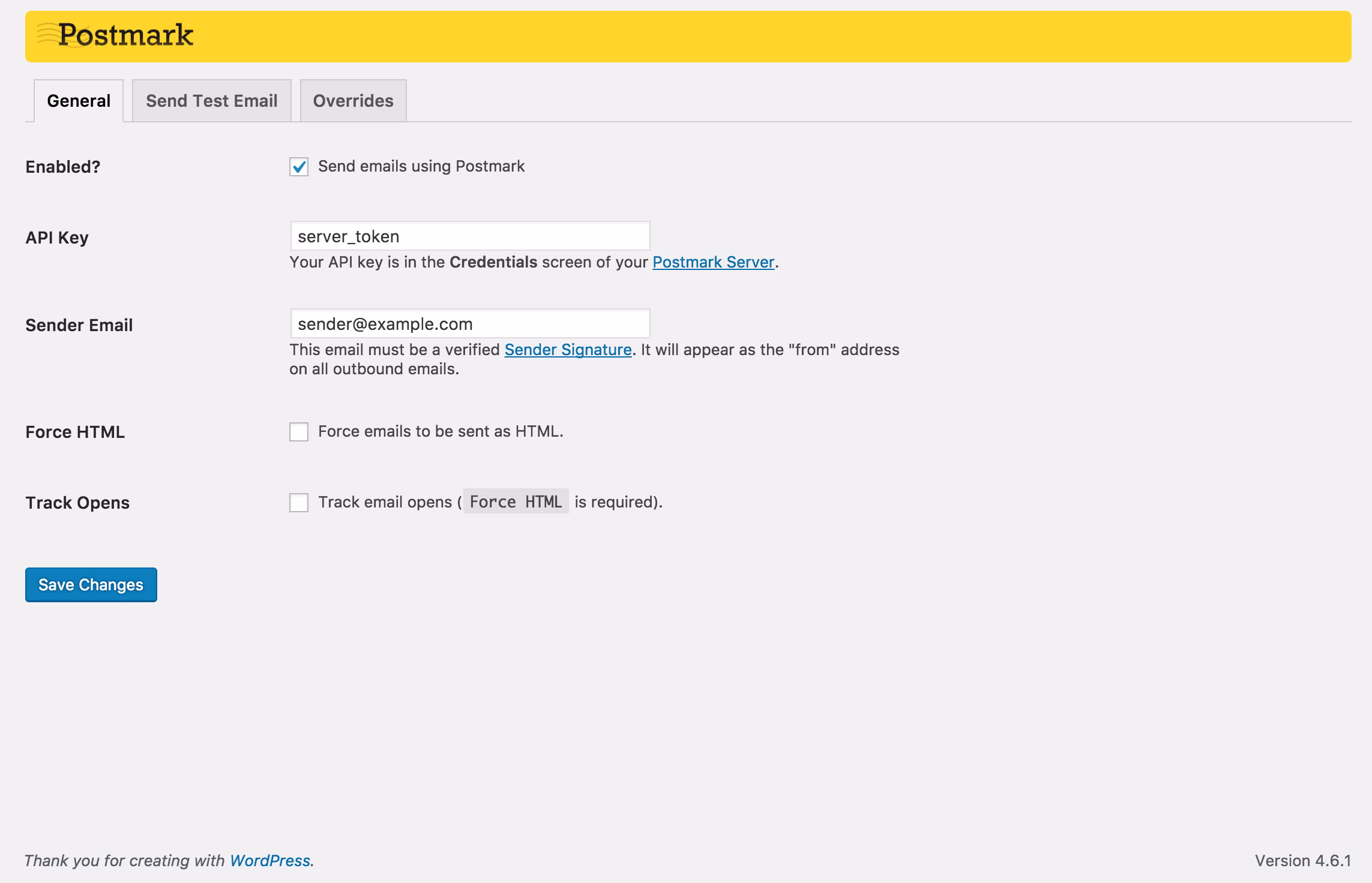 Postmark for wordpress