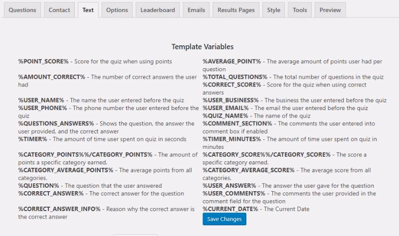 Quizandsurveymastertemplatevariables herothemes Quiz and survey master template variables