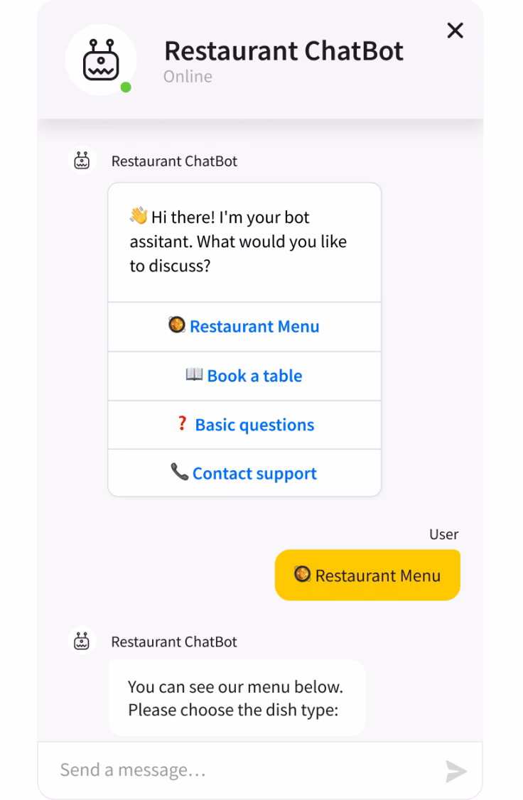 Rule based chatbot usage in restaurant