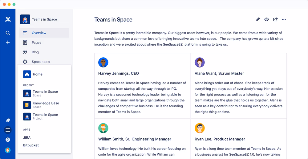 Screenshot of confluence clouds interface