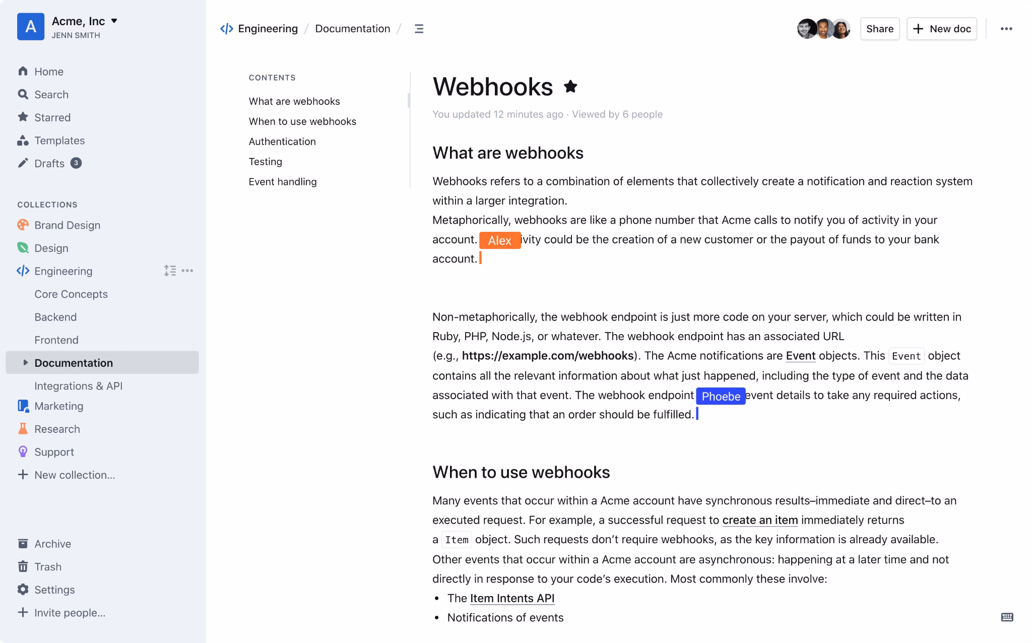 Screenshot of knowledge base created with outline software