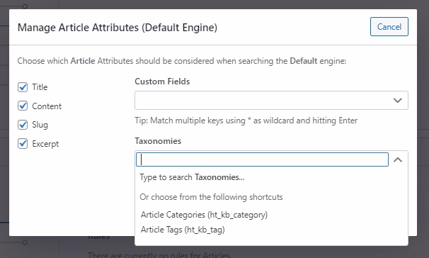 Searchwp taxonomy settings