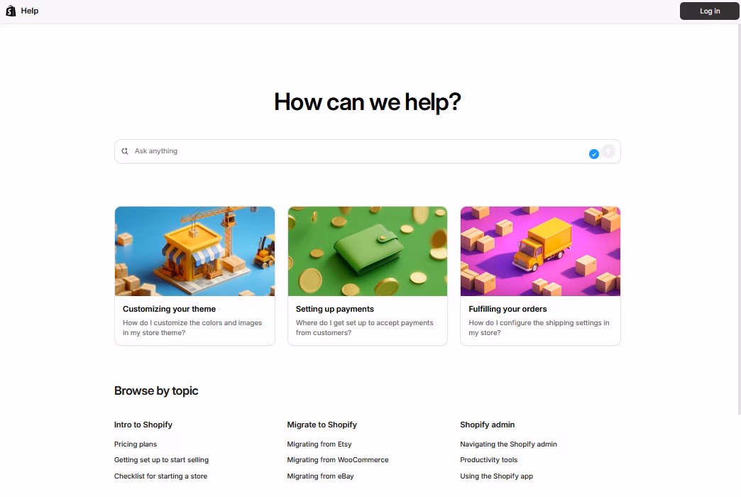 Shopify help center example