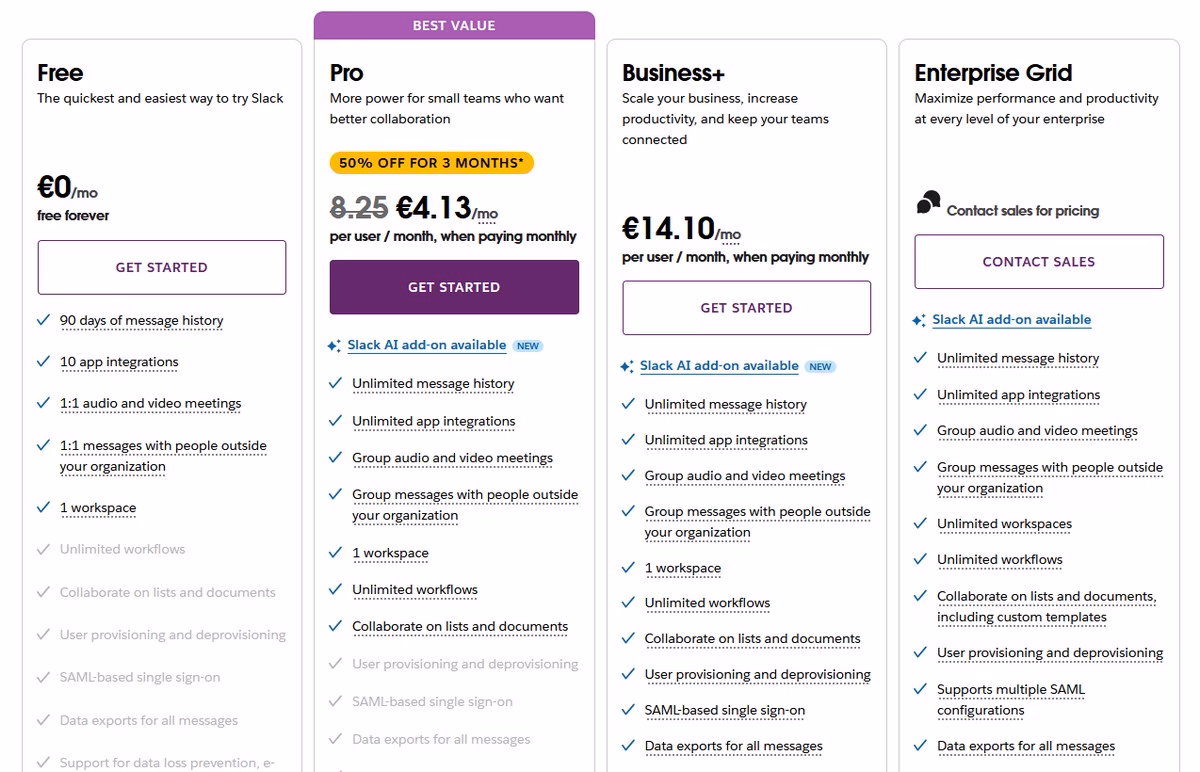 Slack pricing in 2025