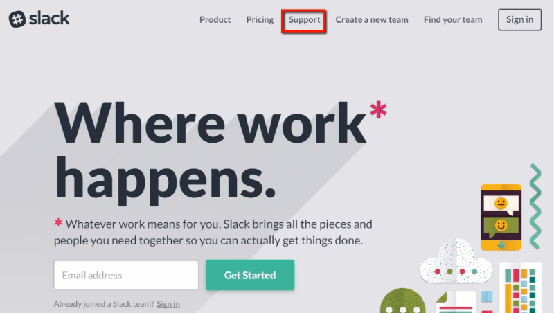 Slack support navigation example