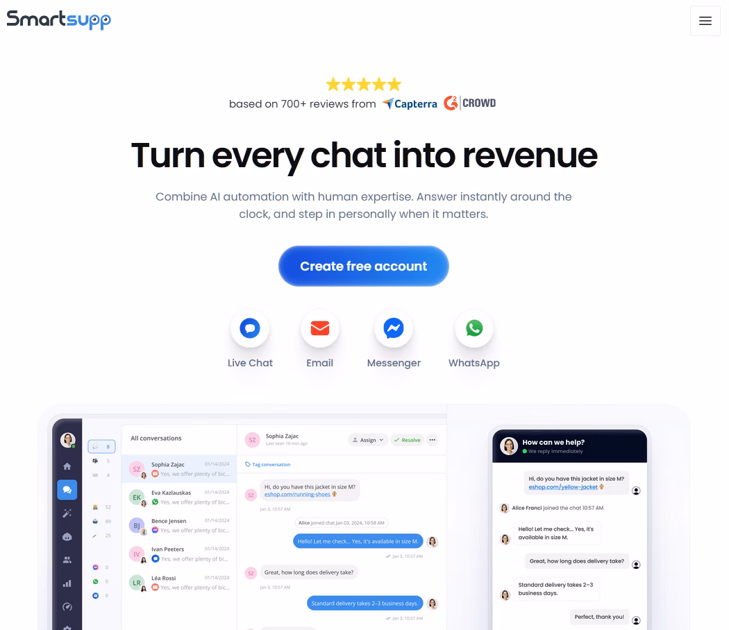 Smartsupp live chat and ai shopping assistant