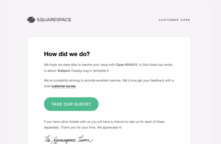 Squarespace feedback email example