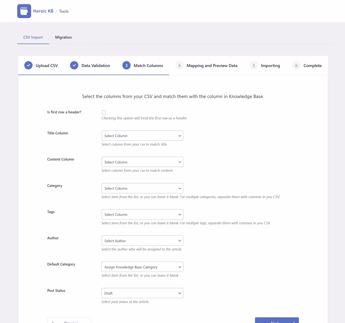 Step 3 match columns