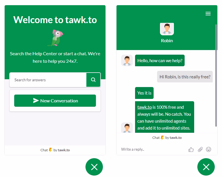 Tawk To chat widget interface