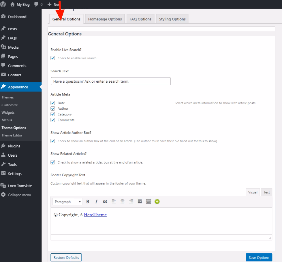 Theme general settings