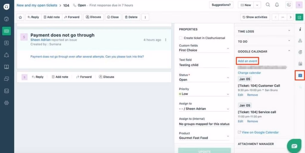 Tickets section of freshdesk ticketing system