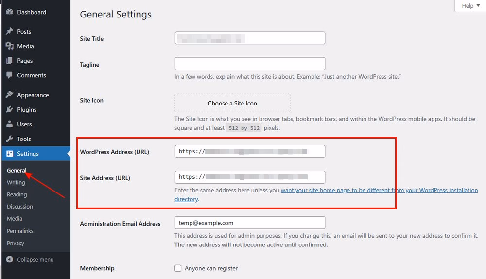 Updating wordpress site address