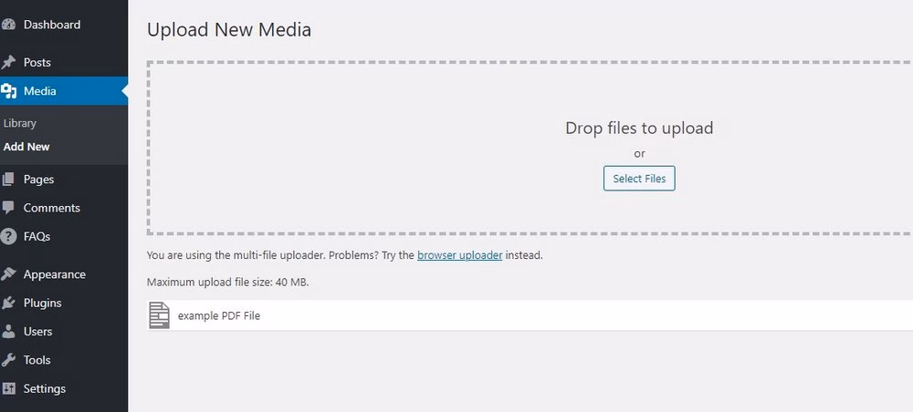 Upload pdf in wordpress