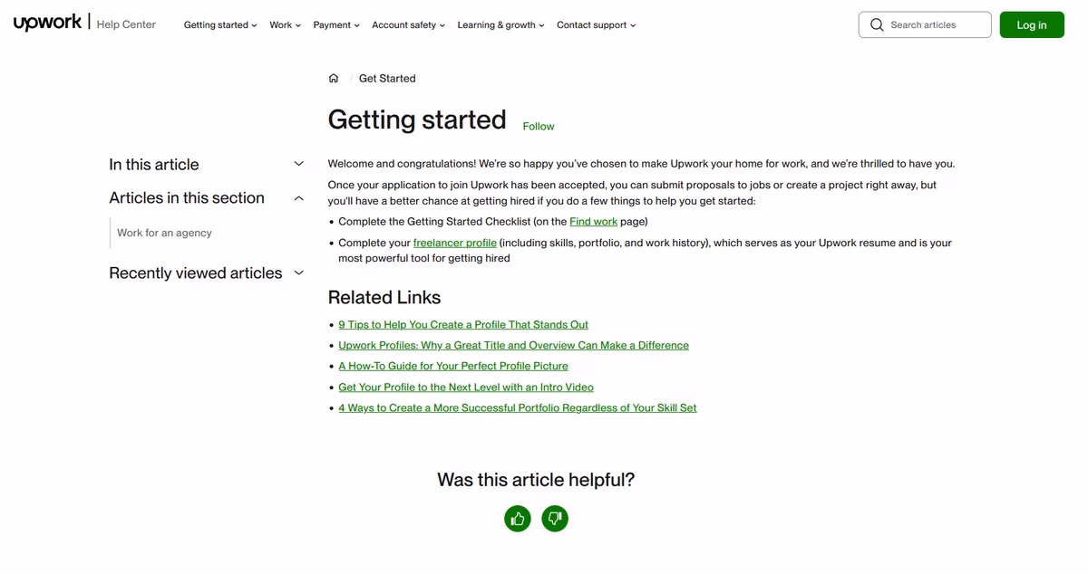 Upwork getting started page