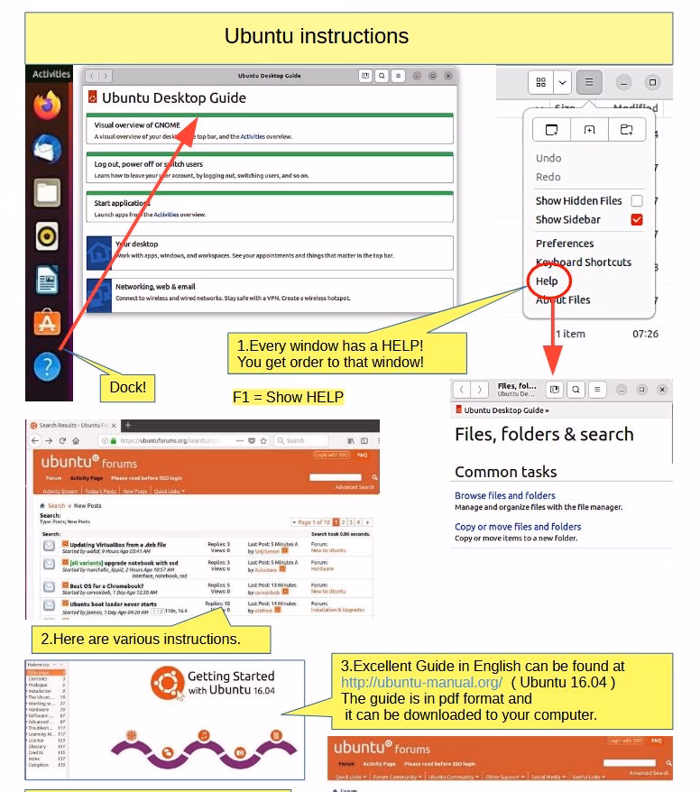 Visual instructions in ubuntu user manual