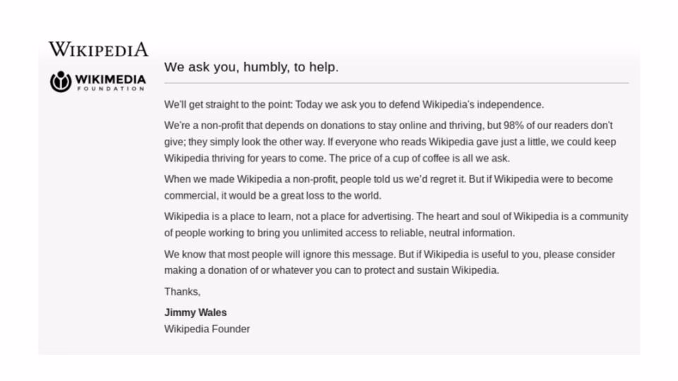 Wikipedia donation request