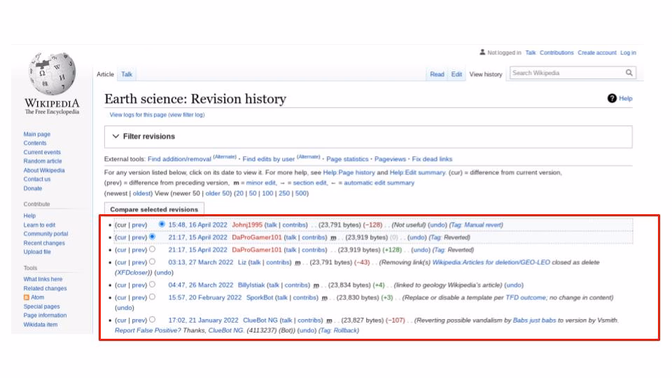 Wikipedia revision history