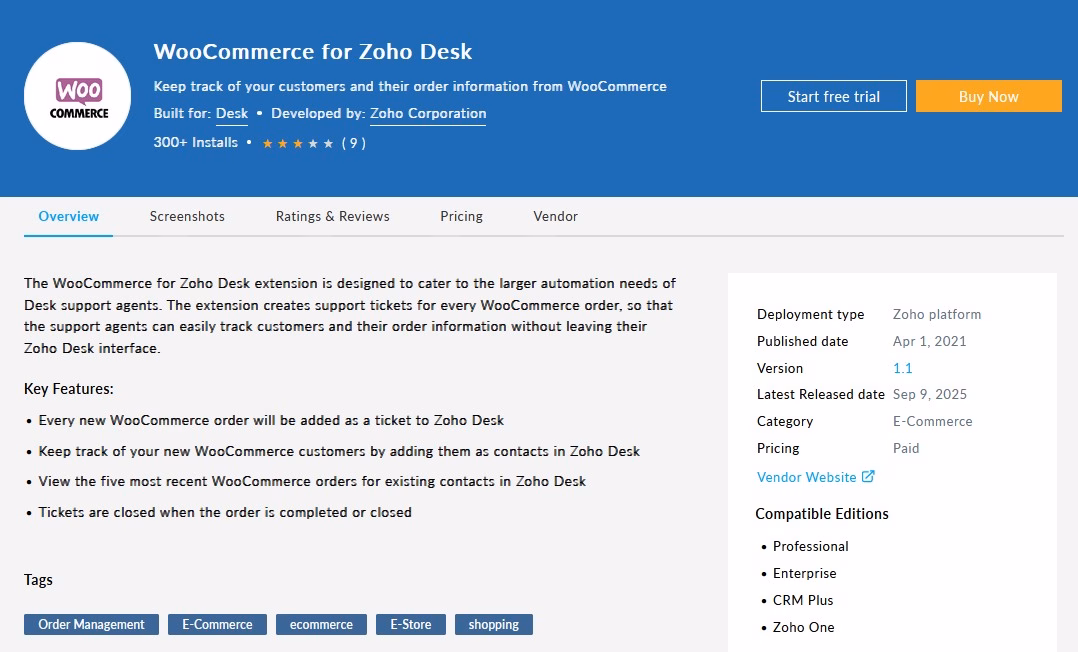 Woocommerce for zoho desk